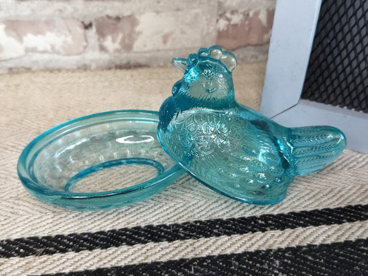 French Blue Glass Chicken Egg holder c. 1930