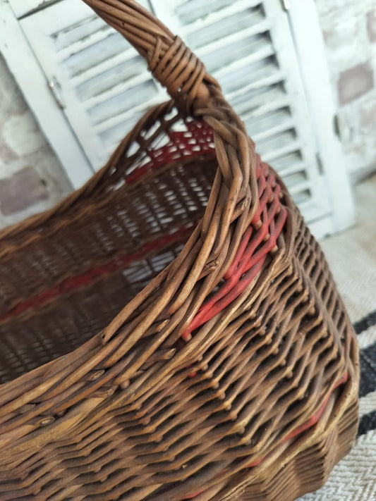French vintage wicker basket with red detailing