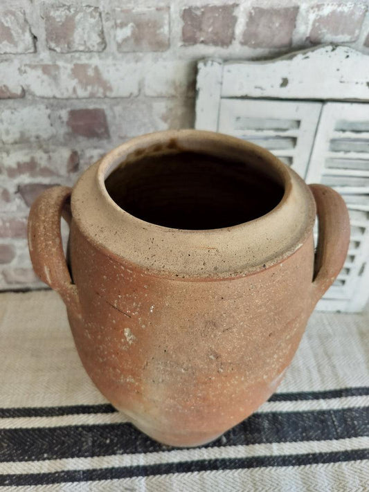 Antique French Terracotta Storage Jar – Rustic Two-Handled Earthenware Pot