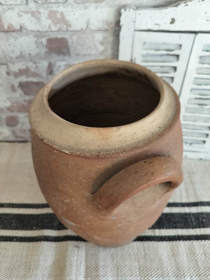 Antique French Terracotta Storage Jar – Rustic Two-Handled Earthenware Pot