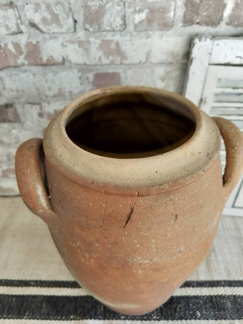 Antique French Terracotta Storage Jar – Rustic Two-Handled Earthenware Pot