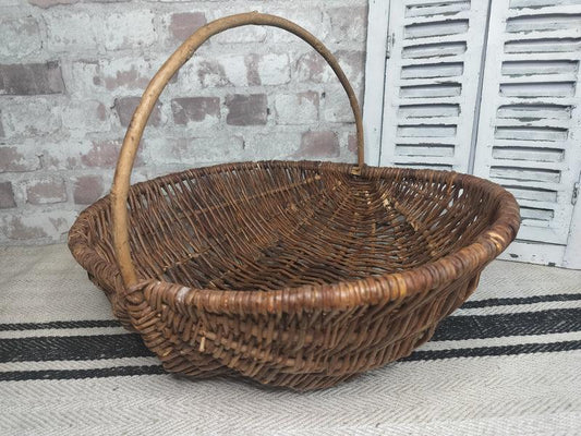 Vintage French Wicker Gathering Basket