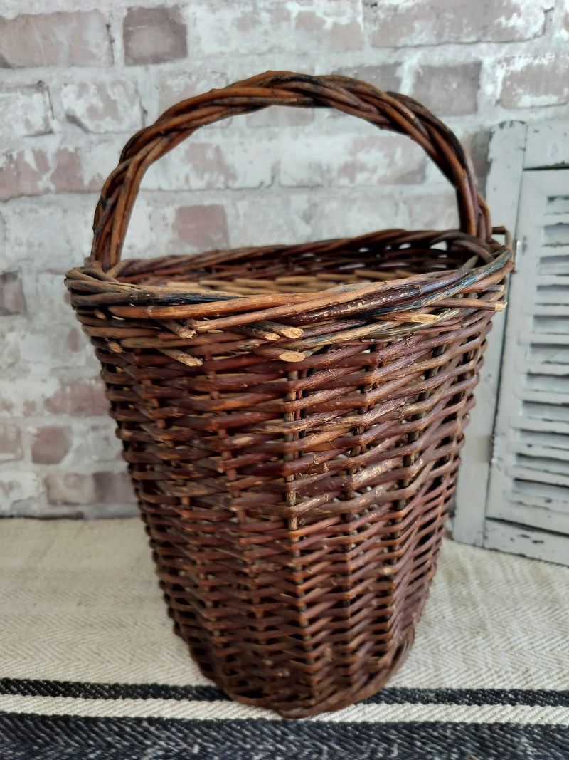 Vintage French tall willow basket