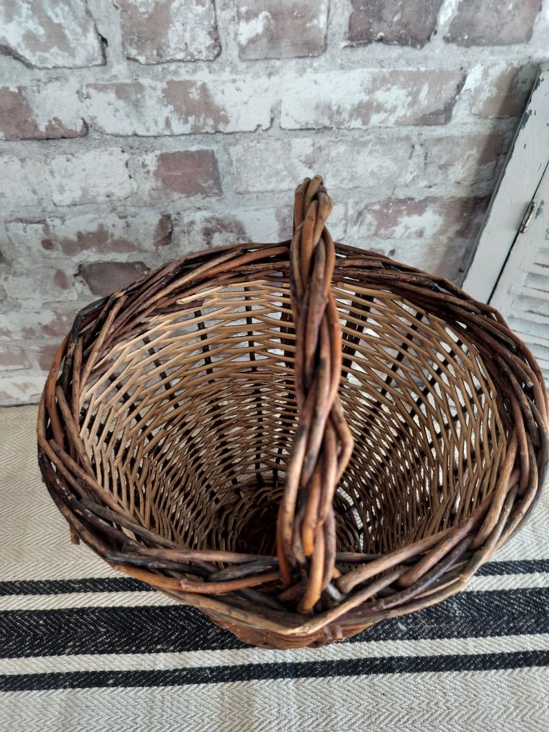 Vintage French tall willow basket