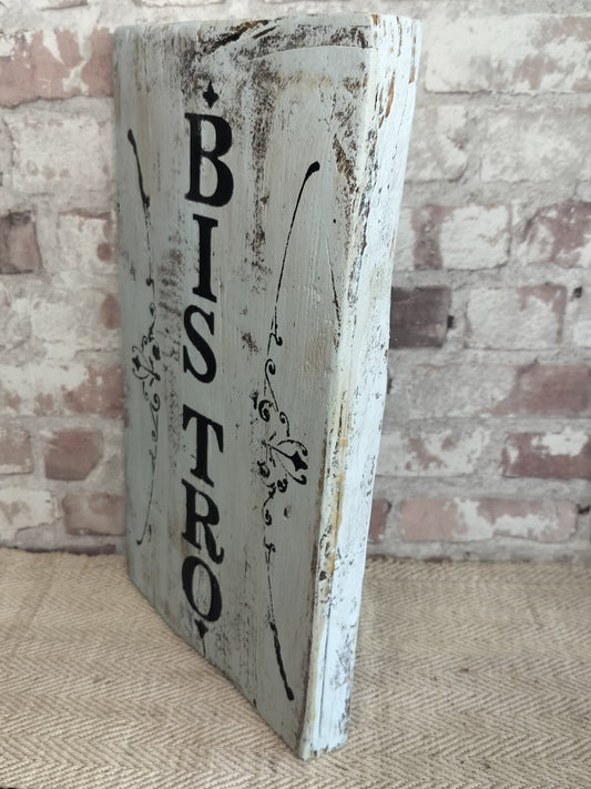 Upcycled Handmade Blue Wooden Bistro Sign