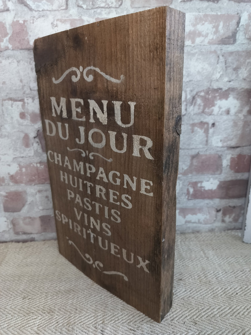 Upcycled Handmade Wooden Menu du Jour Sign
