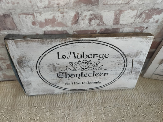 Upcycled Handmade Wooden Auberge Chantecleer Sign