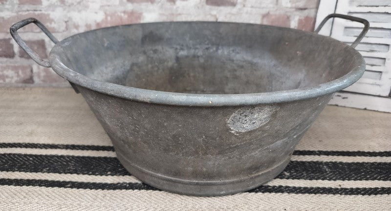 Antique French Galvanised Zinc Washtub with Handles