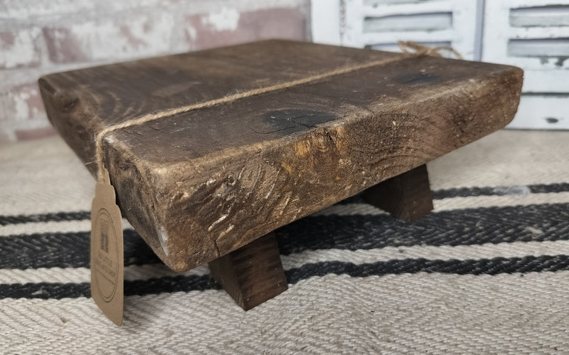 Reclaimed Rustic Dark Wooden Stool Plant Stand