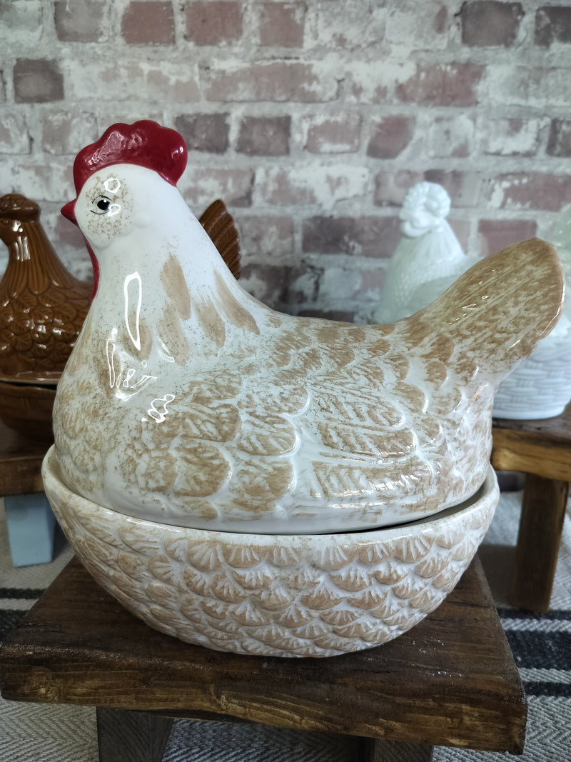 Vintage Large Hen on Nest Chicken Egg Basket