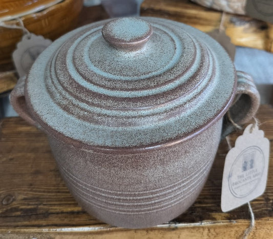 Vintage Rustic French Stoneware Pot with Lid