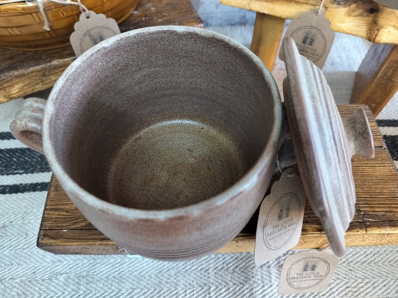 Vintage Rustic French Stoneware Pot with Lid