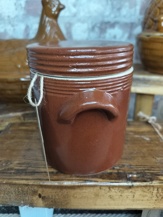 Vintage French Stoneware Confit Pot with Lid