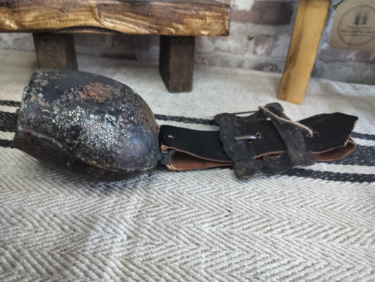 Antique Hand-Forged French Cowbell on Original Leather Strap