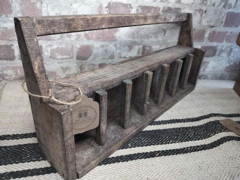 Vintage French Rustic Wooden Bottle / Utensil Rack