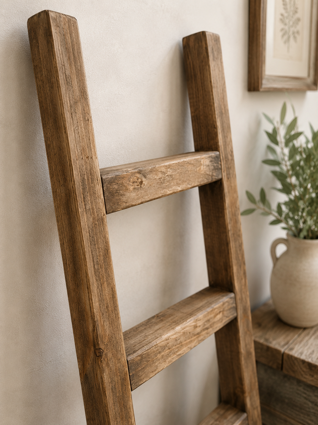 Narrow Rustic Wooden Towel Ladder 1 metre tall | Farmhouse Blanket Ladder | Bathroom & Bedroom Storage