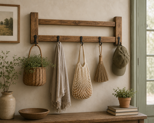 Rustic Wooden Coat Hook Rack