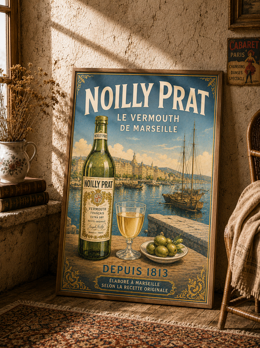 Noilly Prat Vintage French Vermouth Print | French Coastal Bar Wall Art | Classic French Drinks Advertising Poster