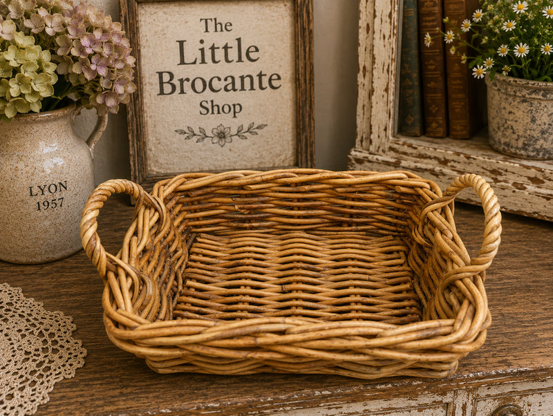Rustic Handwoven Wicker Storage Basket with Twisted Handles | Farmhouse & French Country Décor