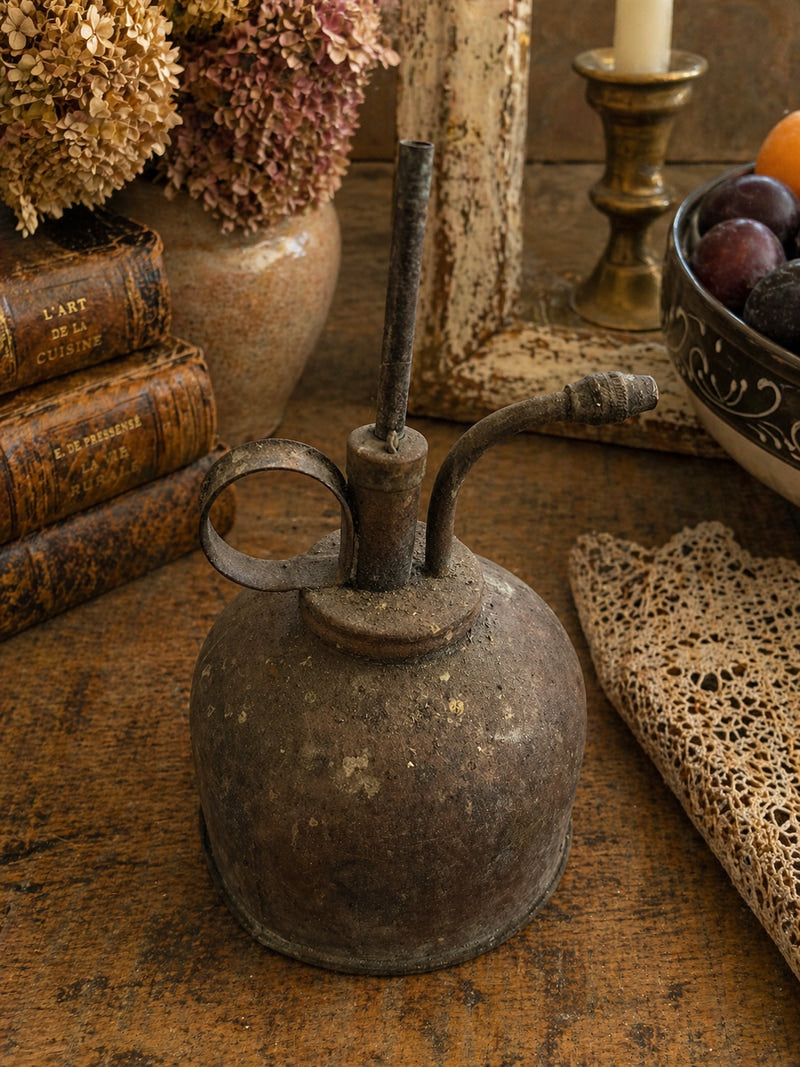 Antique Metal Oil Can - Industrial Decor - The Little Brocante Shop