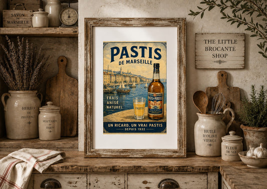 Pastis de Marseille Vintage French Poster Print | Marseille Harbour Wall Art | French Apéritif Kitchen & Bar Decor