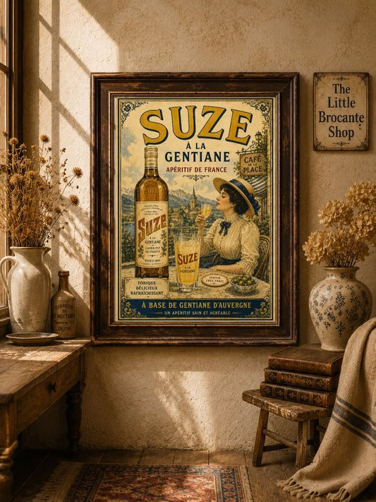 Suze à la Gentiane Vintage French Poster Print | French Apéritif Wall Art | Auvergne Kitchen & Home Bar Decor
