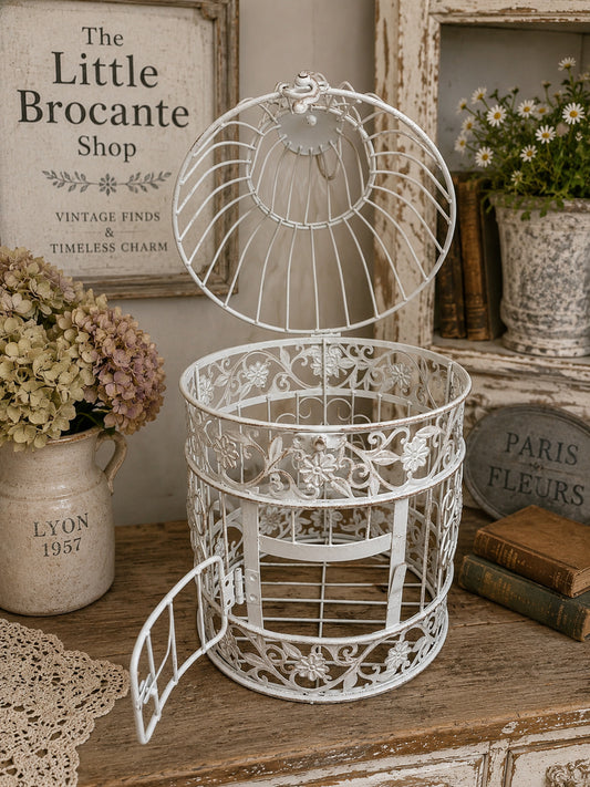 Ornate White Metal Birdcage | French Country Decorative Cage | Vintage Style Home Décor