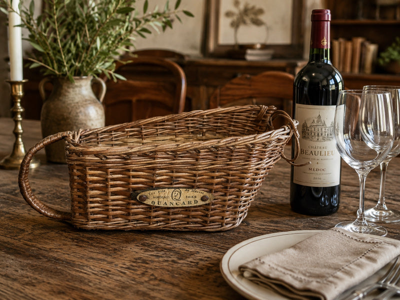 Vintage French Wine Merchant Wicker Basket