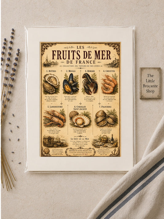 Les Fruits de Mer de France | Vintage French Seafood Collection | Coastal Kitchen Wall Art Print, French country wall artwork. – image 2