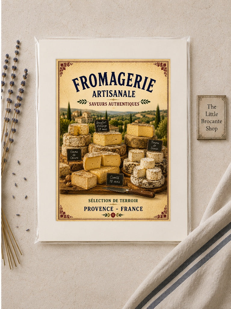 Fromagerie Artisanale – Vintage French Cheesemonger, French Country
Provence
Rustic Farmhouse
Brocante
Cottagecore
Mediterranean
Country Kitchen
Rustic Chic
Vintage European
Traditional
French Provincial
Old World
Continental
Artisan Food Store Style wall artwork.