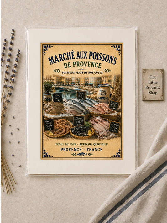 Marché aux Poissons de Provence – Vintage French Fish Market, French Coastal
Provence
Mediterranean
French Country
Rustic Farmhouse
Nautical
Coastal Cottage
Vintage European
Brocante
French Provincial
Traditional
Rustic Chic
Old World wall artwork.