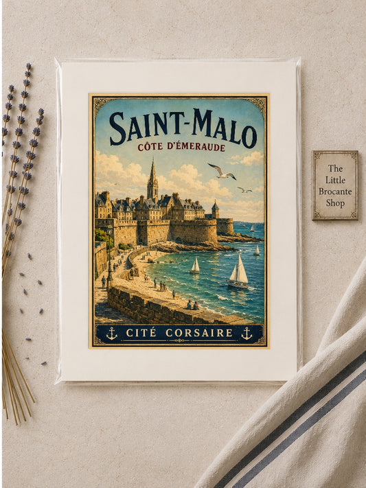 Saint-Malo – Côte d'Émeraude | Vintage Brittany Travel Print, Coastal
French Country
Breton
Nautical
Historic European
Vintage Travel
Cottage Style
Rustic Chic
Contemporary Classic
Scandinavian
Heritage Interiors
Timeless European wall artwork.