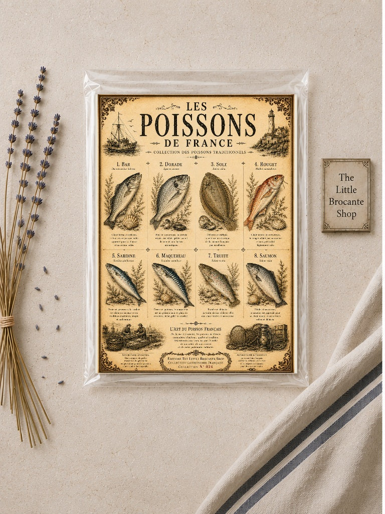 Les Poissons de France | Vintage French Fish Collection | Coastal Kitchen & Seafood Wall Art Print, French country wall artwork. – image 2