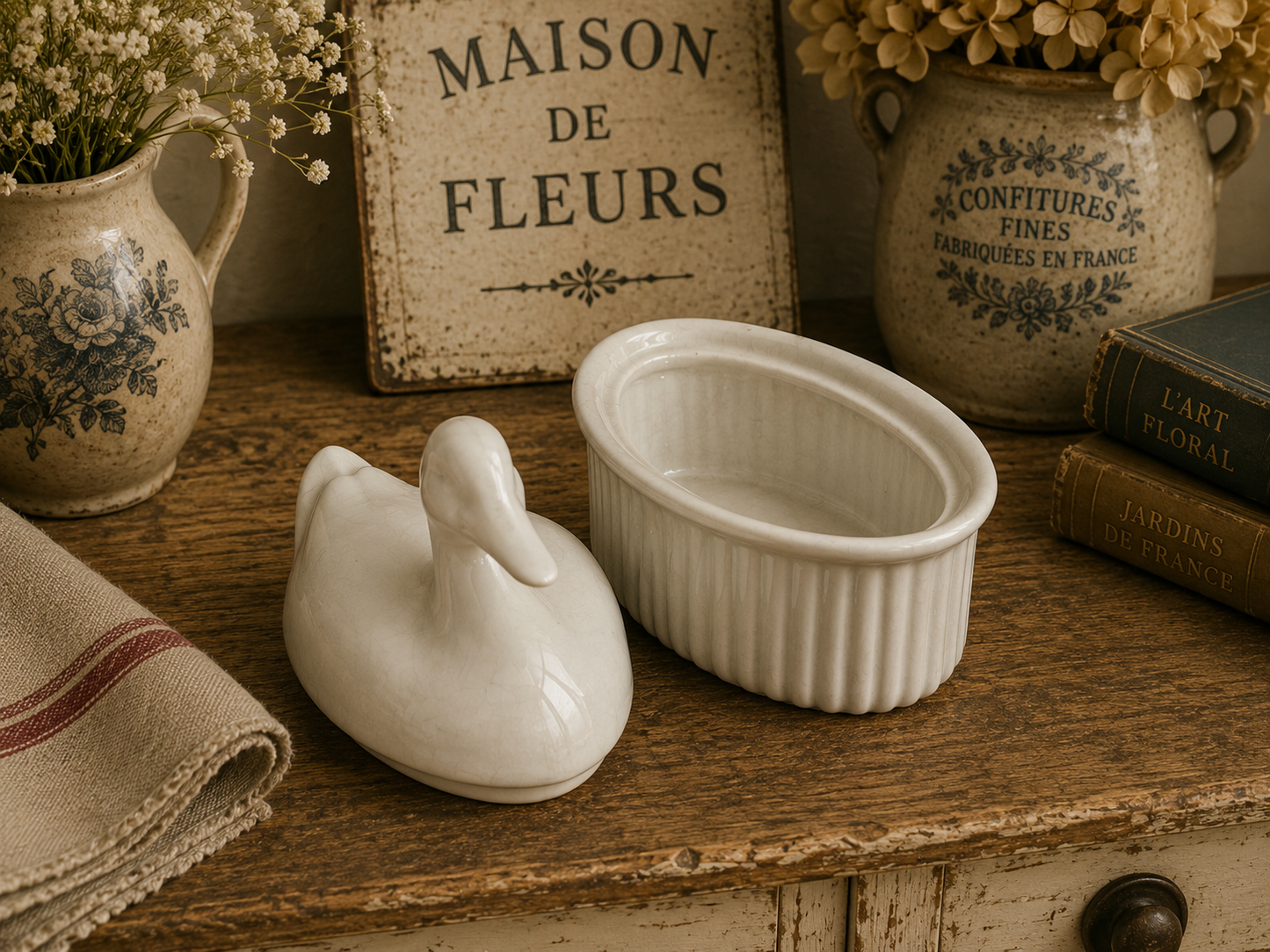 White Ceramic Duck Covered Terrine | French Country Kitchen Duck Dish | Decorative Ceramic Duck Pot photograph 5