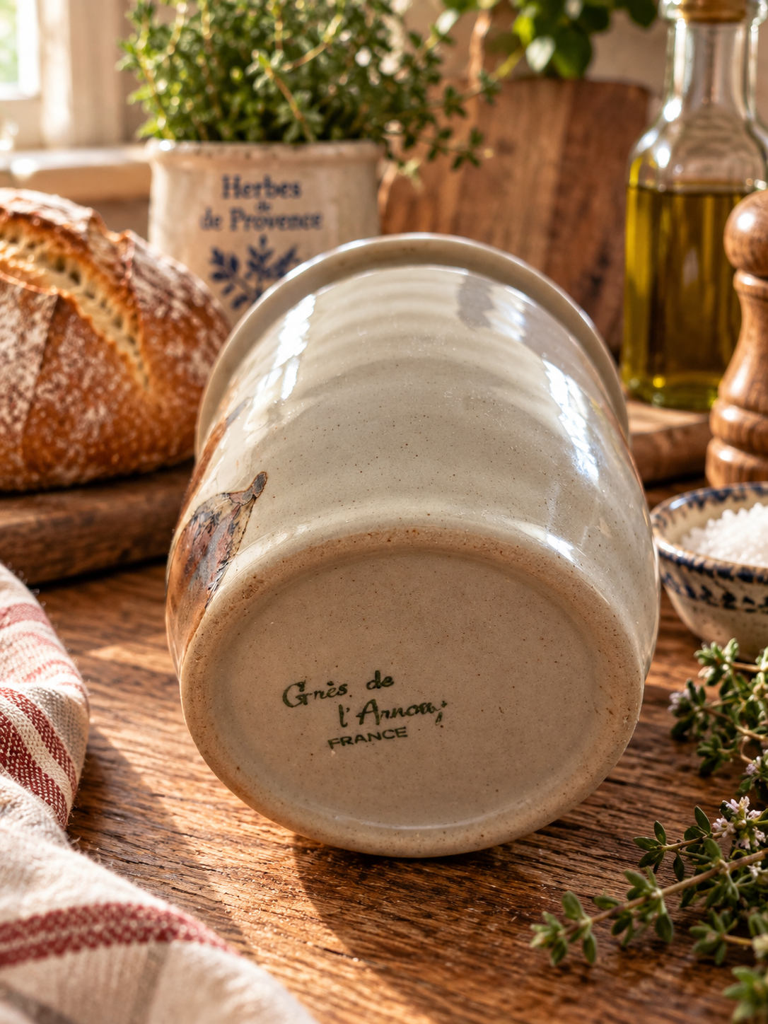 Grès de l’Arnon France maker's mark on vintage French butter keeper