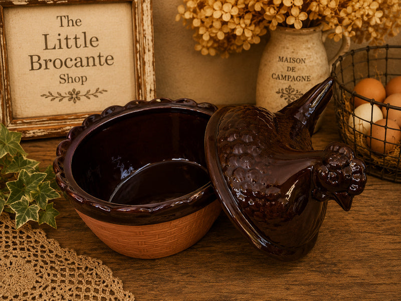 Brown Glazed Hen-on-Nest Covered Bowl – Terracotta Egg Holder (One of a Kind) photograph 6