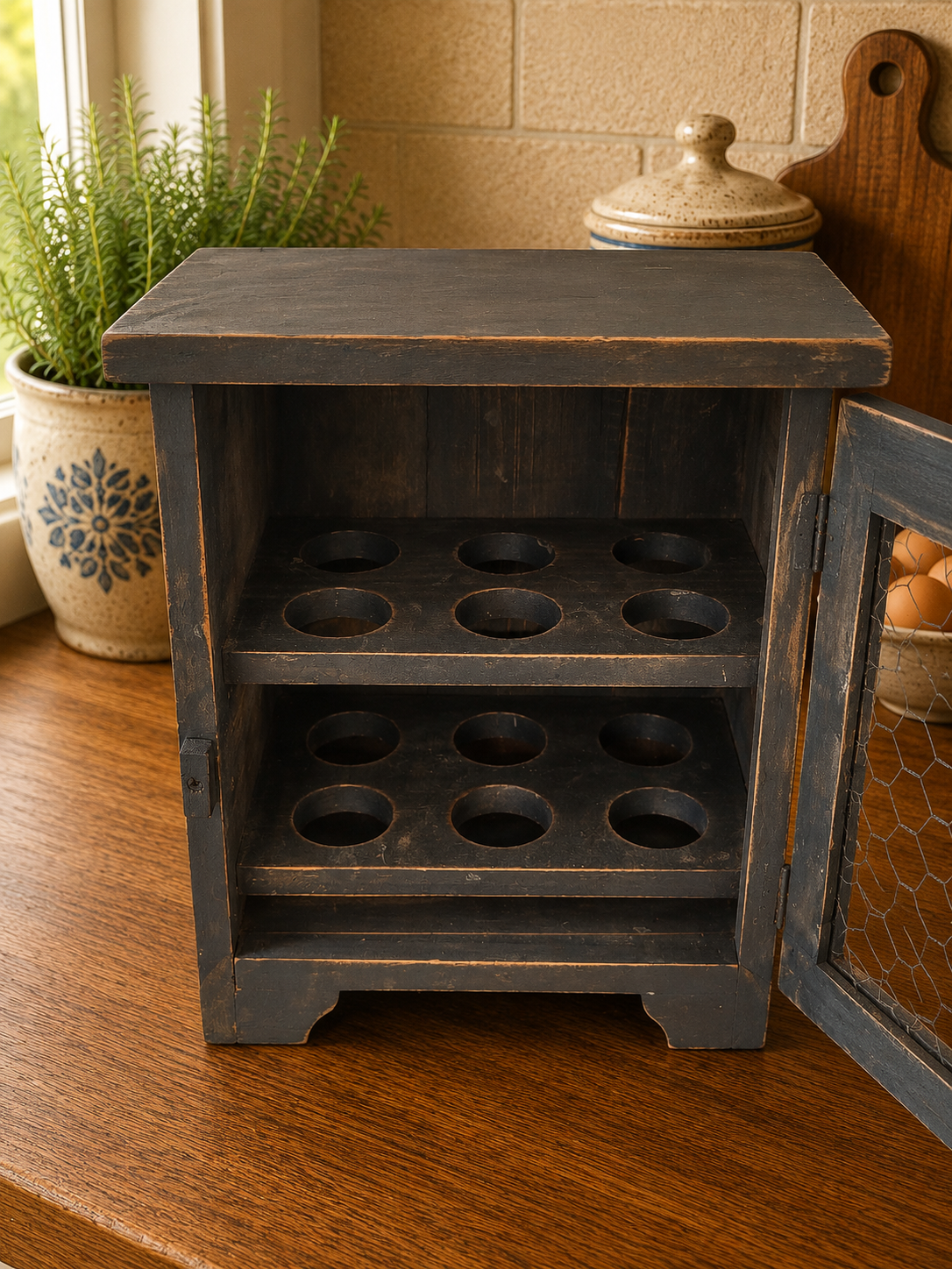 Vintage Style Wooden Egg Cupboard – Rustic 12 Egg Farmhouse Kitchen Cabinet photograph 6