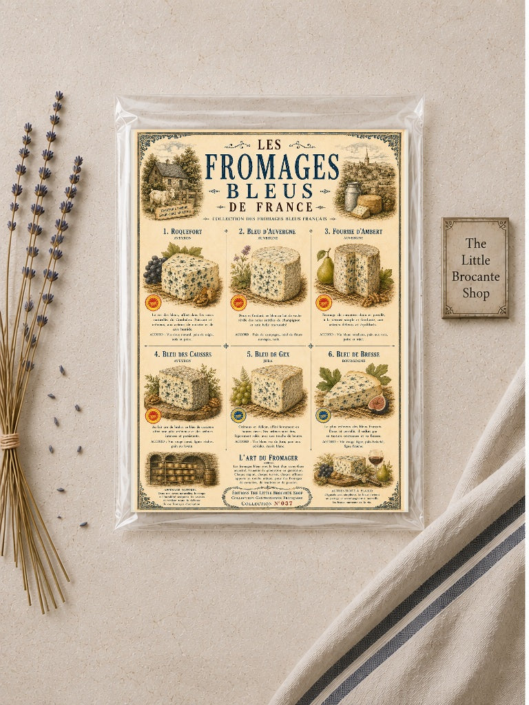 The Famous Blue Cheese of France Vintage Print (unframed) | Les Fromages Bleus de France | Vintage French Blue Cheese Print