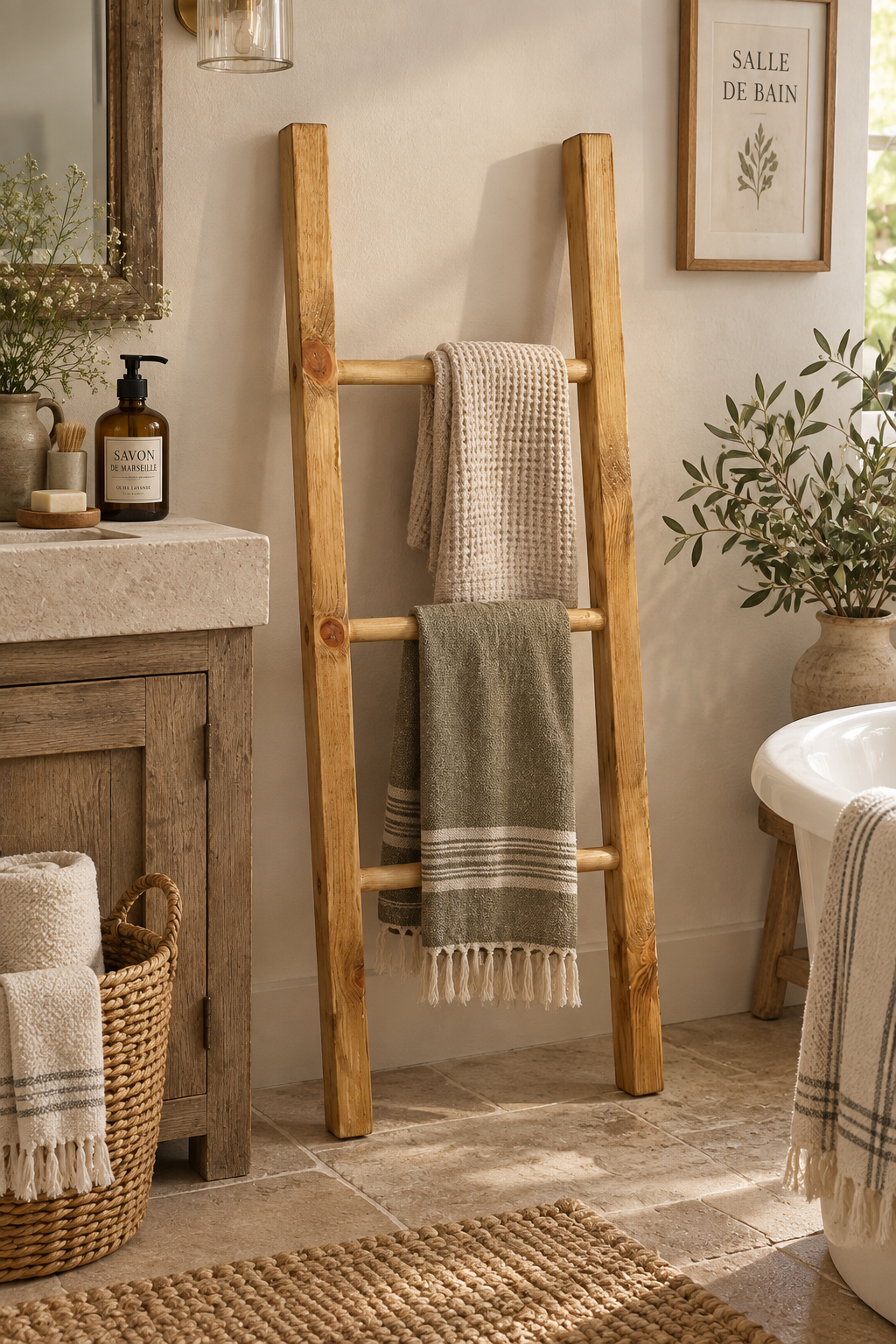 Traditional Rustic Wooden Towel or Blanket Ladder 1.2 metres (4ft) tall
