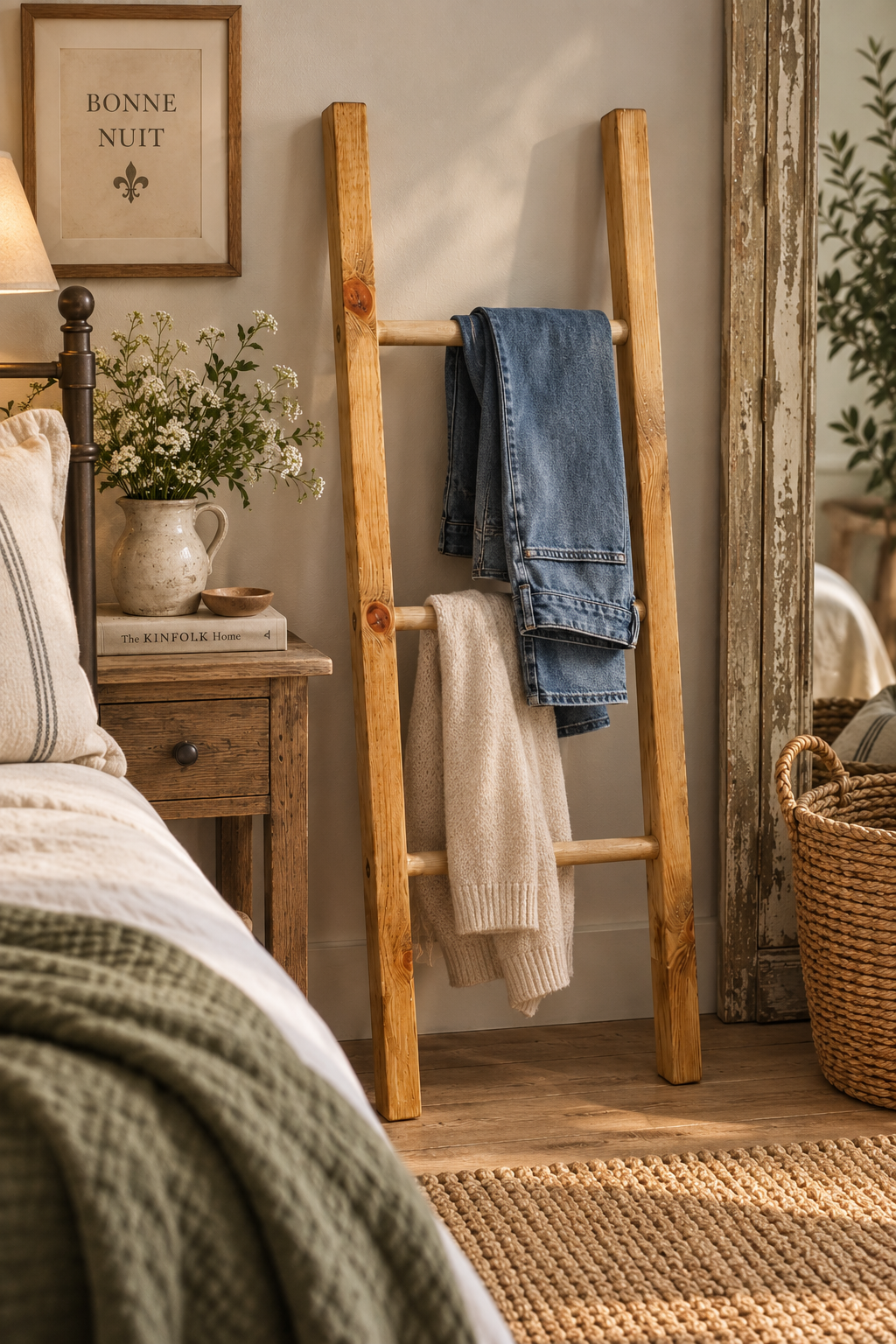 Rustic Traditional Wooden Towel or Blanket Ladder - 1 metre tall