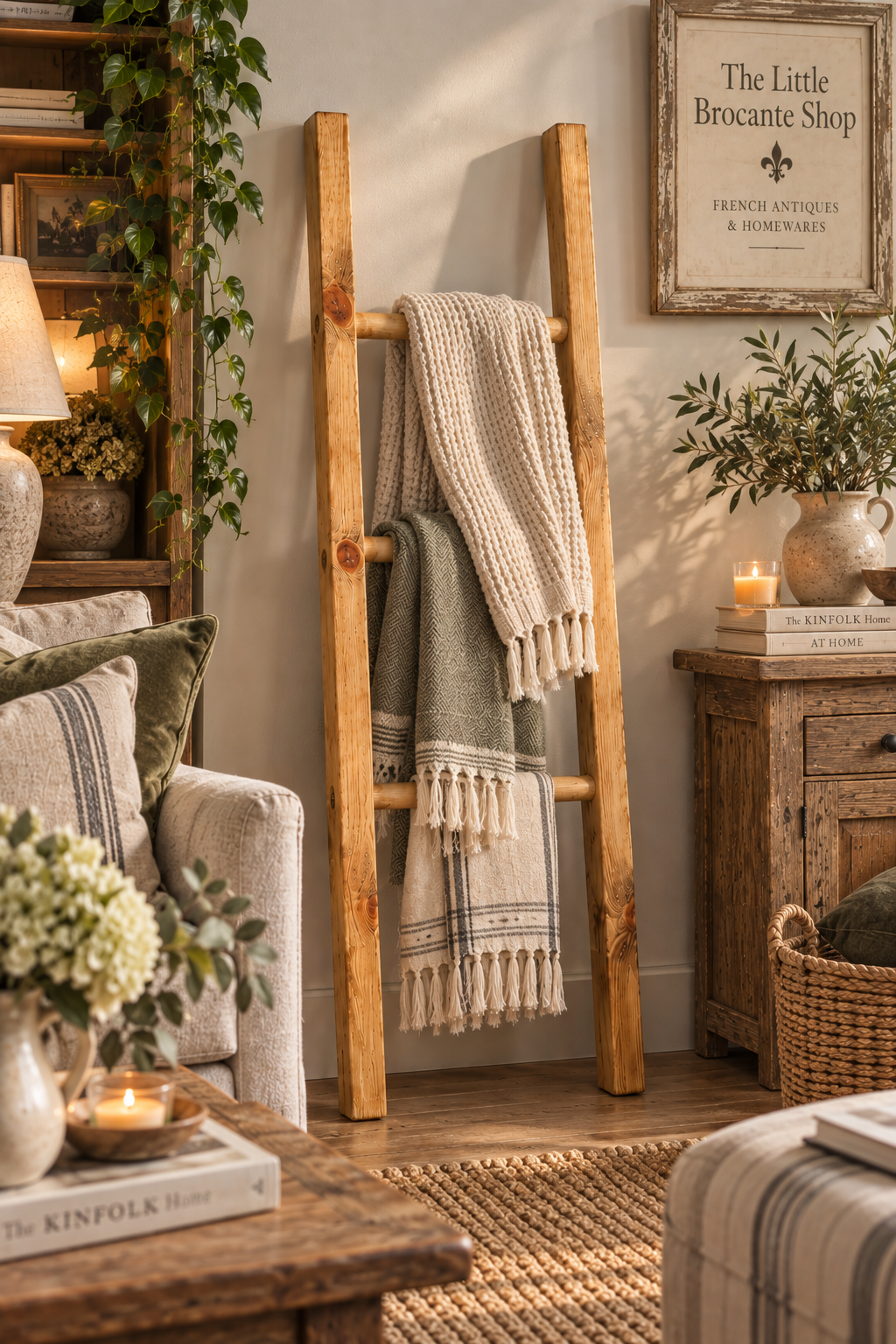 Rustic Traditional Wooden Towel or Blanket Ladder - 1 metre tall