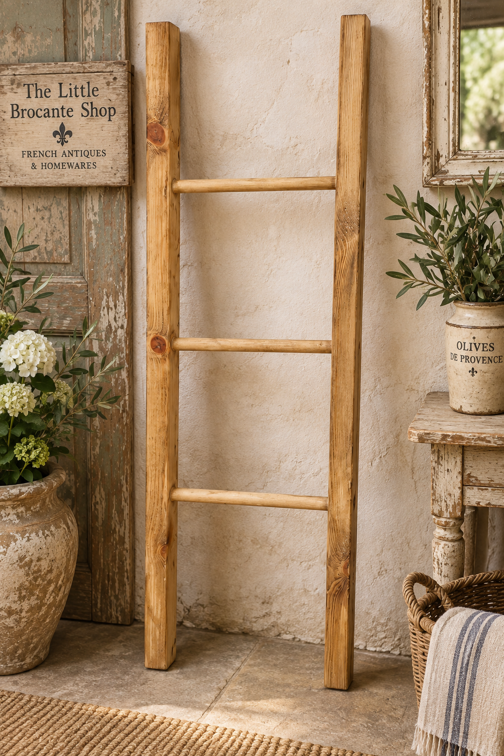 Rustic Traditional Wooden Towel or Blanket Ladder - 1 metre tall