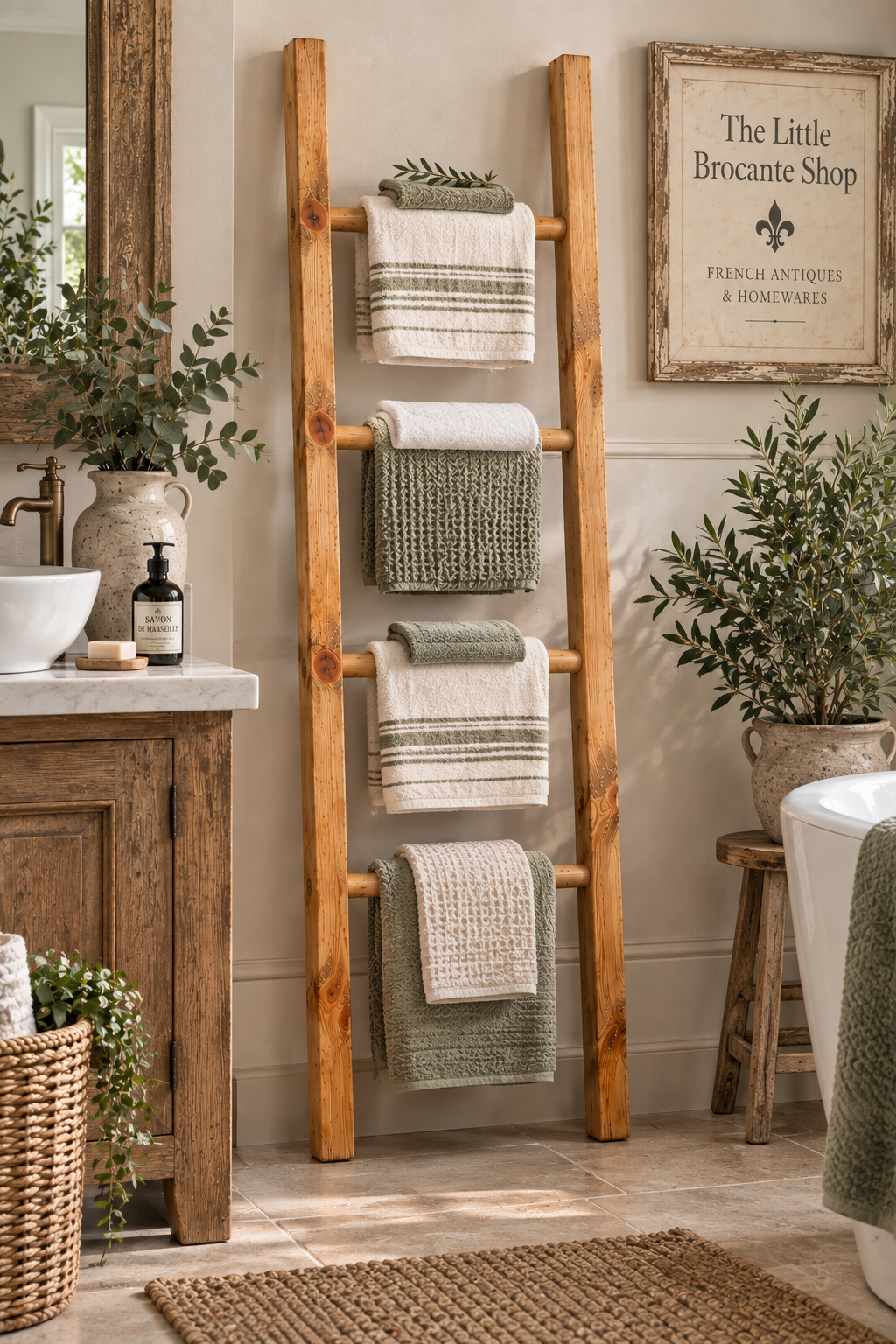 Traditional Rustic Wooden Towel or Blanket Ladder 1.5 metres (5ft) tall