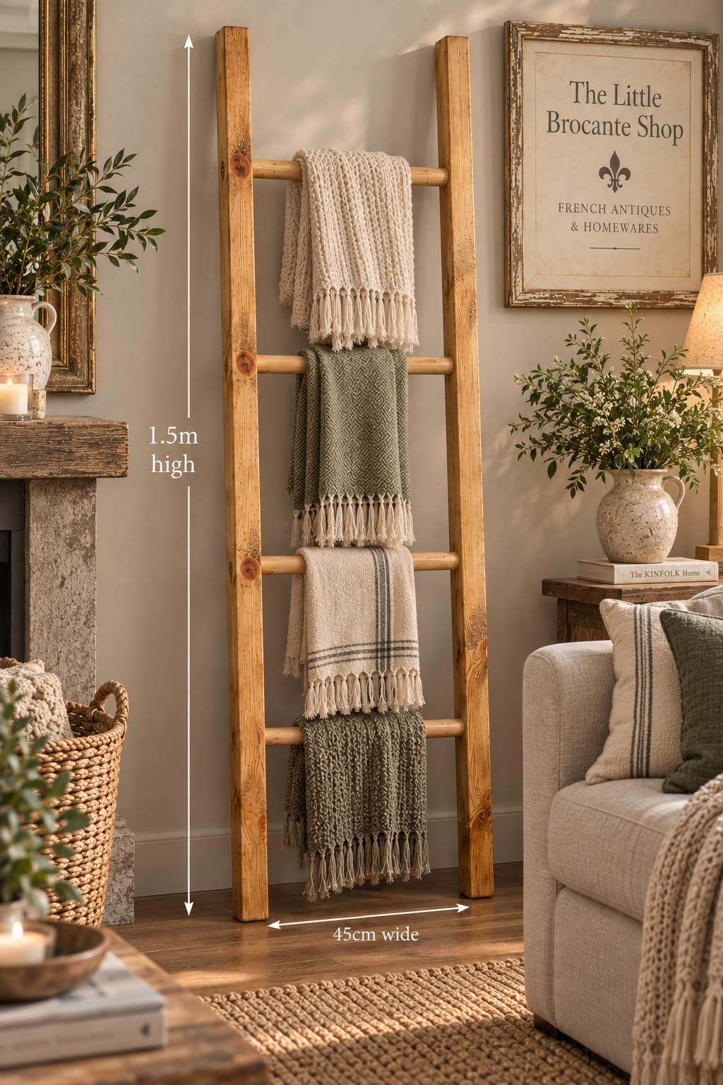 Traditional Rustic Wooden Towel or Blanket Ladder 1.5 metres (5ft) tall
