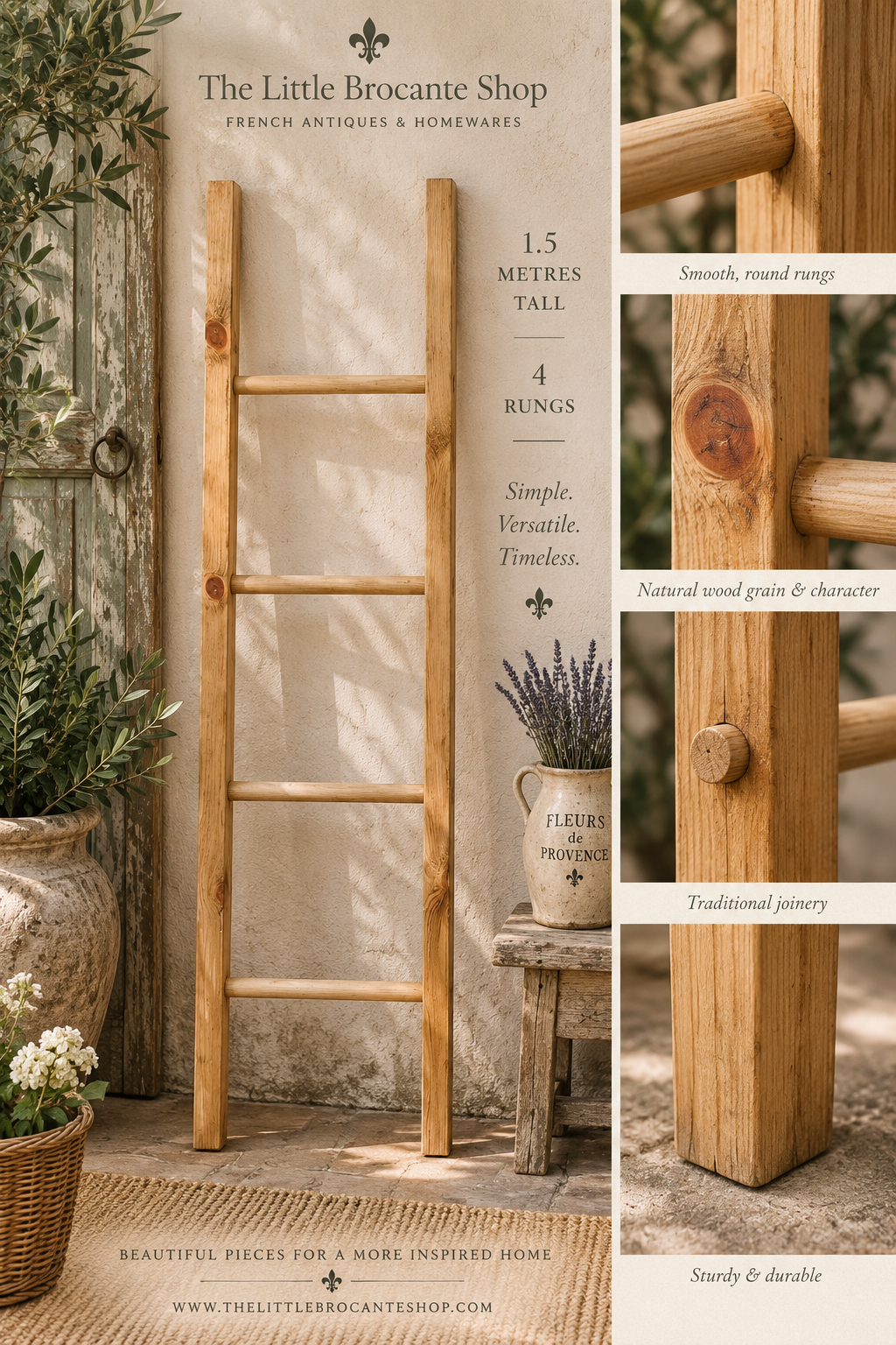Traditional Rustic Wooden Towel or Blanket Ladder 1.5 metres (5ft) tall