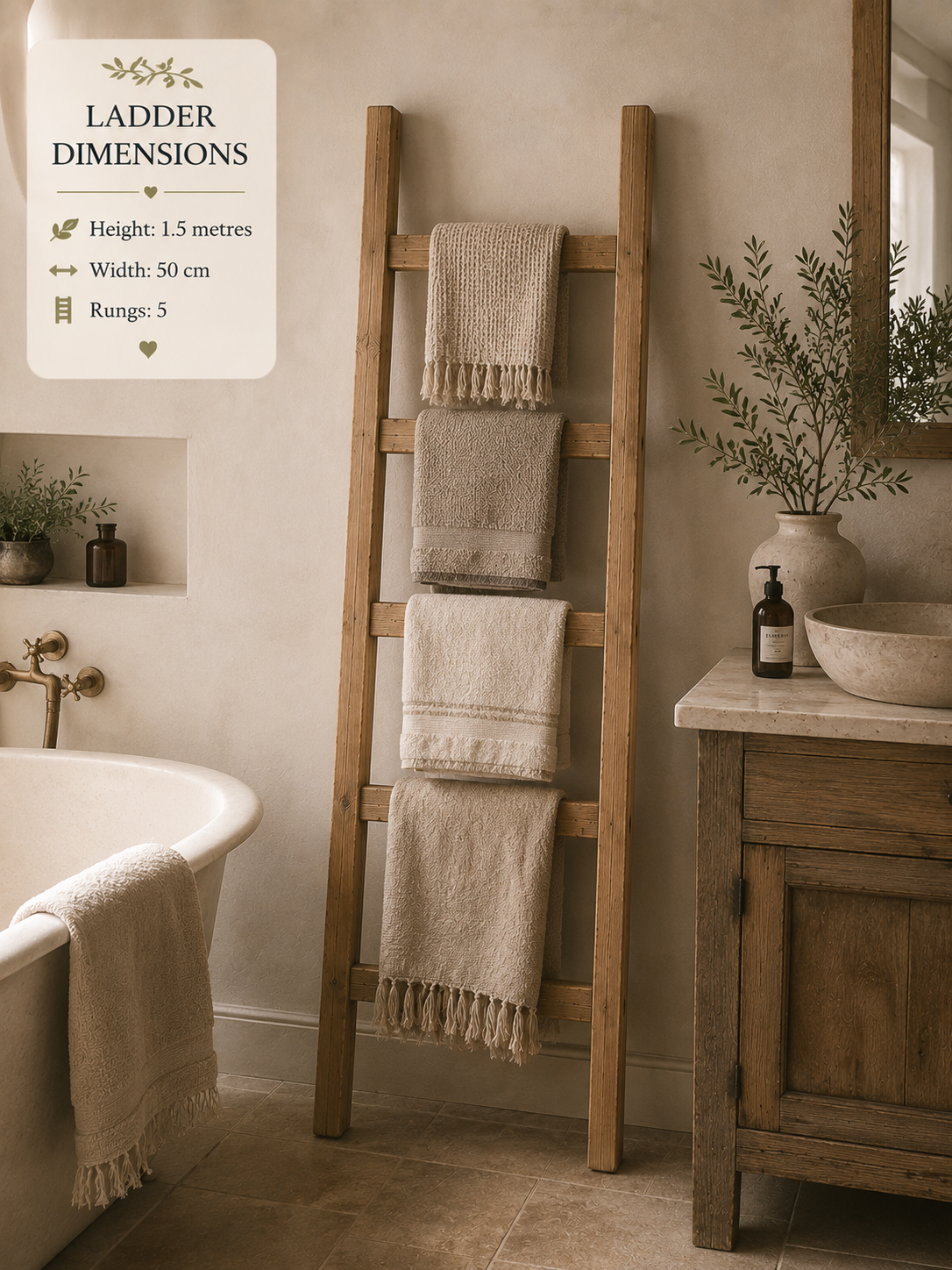 Rustic Wooden Towel or Blanket Ladder 1.5 metres (5 ft) tall