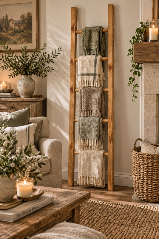 Traditional Rustic Wooden Towel or Blanket Ladder 1.8 metres (5.9ft) tall