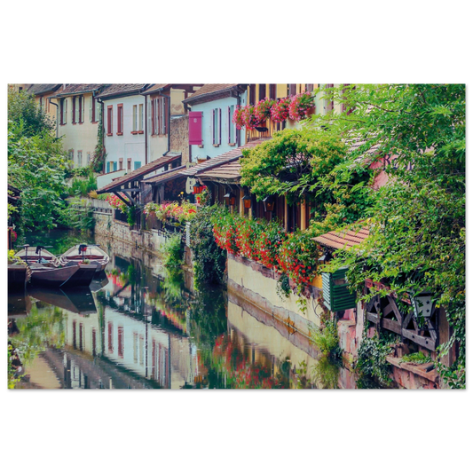 Colmar Canal Wooden Print on FSC-certified birch wood with rustic natural grain and vibrant canal scene
