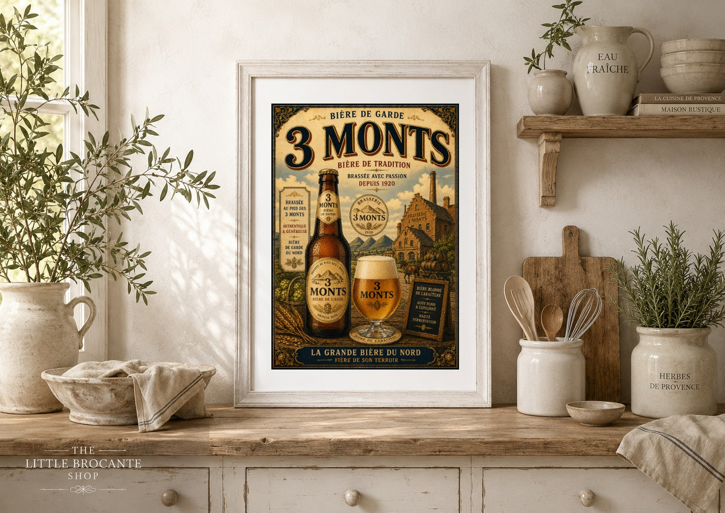 3 Monts Vintage Beer Print in Wooden frame. Choice of frames & sizes