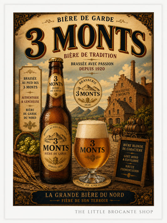 3 Monts Vintage Beer Print in Wooden frame. Choice of frames & sizes